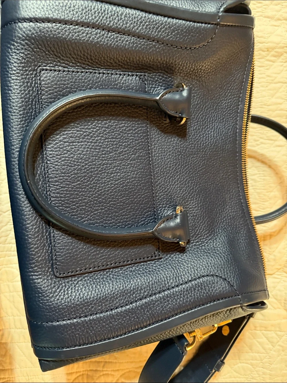 Michael Kors Navy Pebbled Leather Satchel with Gold Hardware W/ Shoulder Strap.
